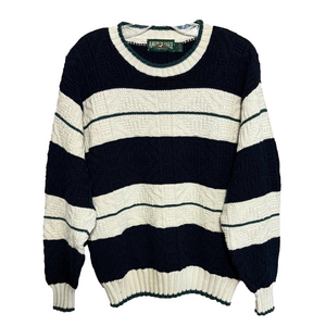 Vintage American Eagle Striped Chunky Fisherman Knit Crewneck Sweater Small